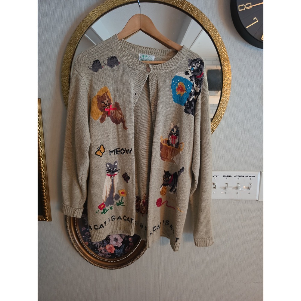 Vintage The Quaker Factory Women's small Cat is A a Cat Cardigan Sweater